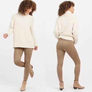 NWT SPANX Faux Suede Leggings in Camel Tan Sz L PETITE